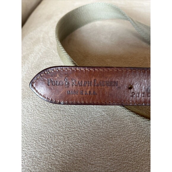 Polo Ralph Lauren Men’s Leather, Brass, and Canvas Belt, Size 38” Made In USA - Picture 9 of 13